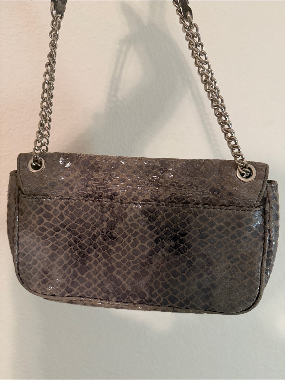 Michael Kors Gray Snake-Embossed Chain Shoulder Bag with MK Medallion - Picture 3 of 6